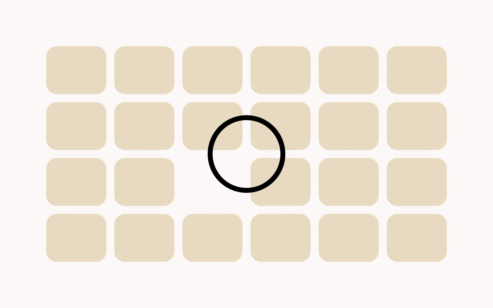 A grid of sand-coloured booking cells with one cell missing, ringed in black.