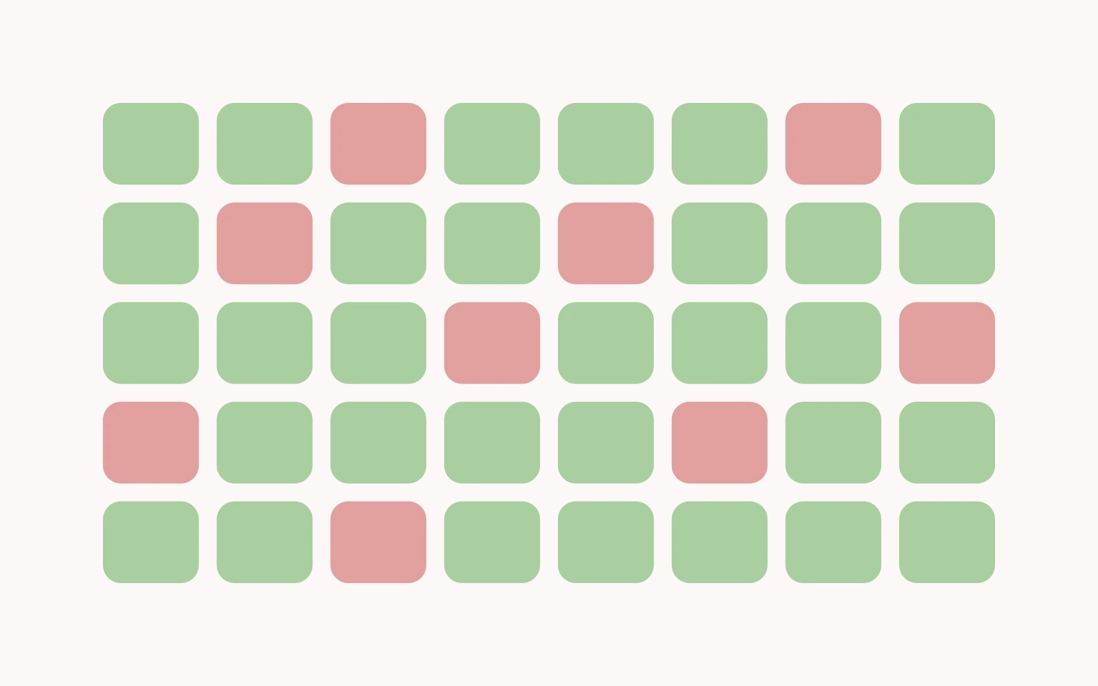 A grid of forty seat cells, mostly green with a scatter of pink ones.